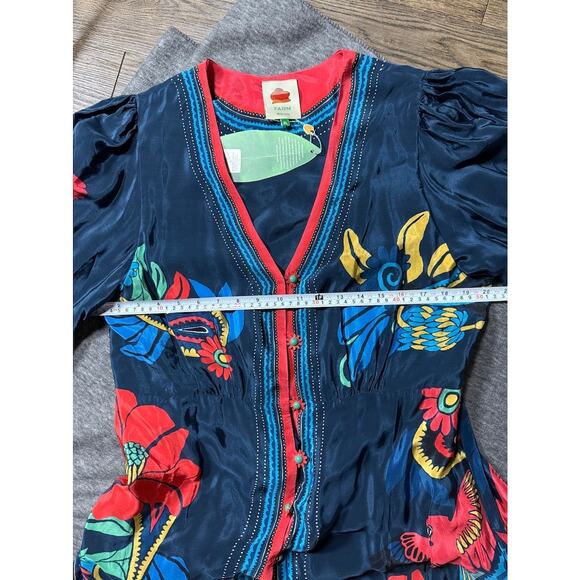 NWT FARM Rio Blue Vintage Forest Dress Printed Blue Silky Viscose Size XL - Picture 14 of 16